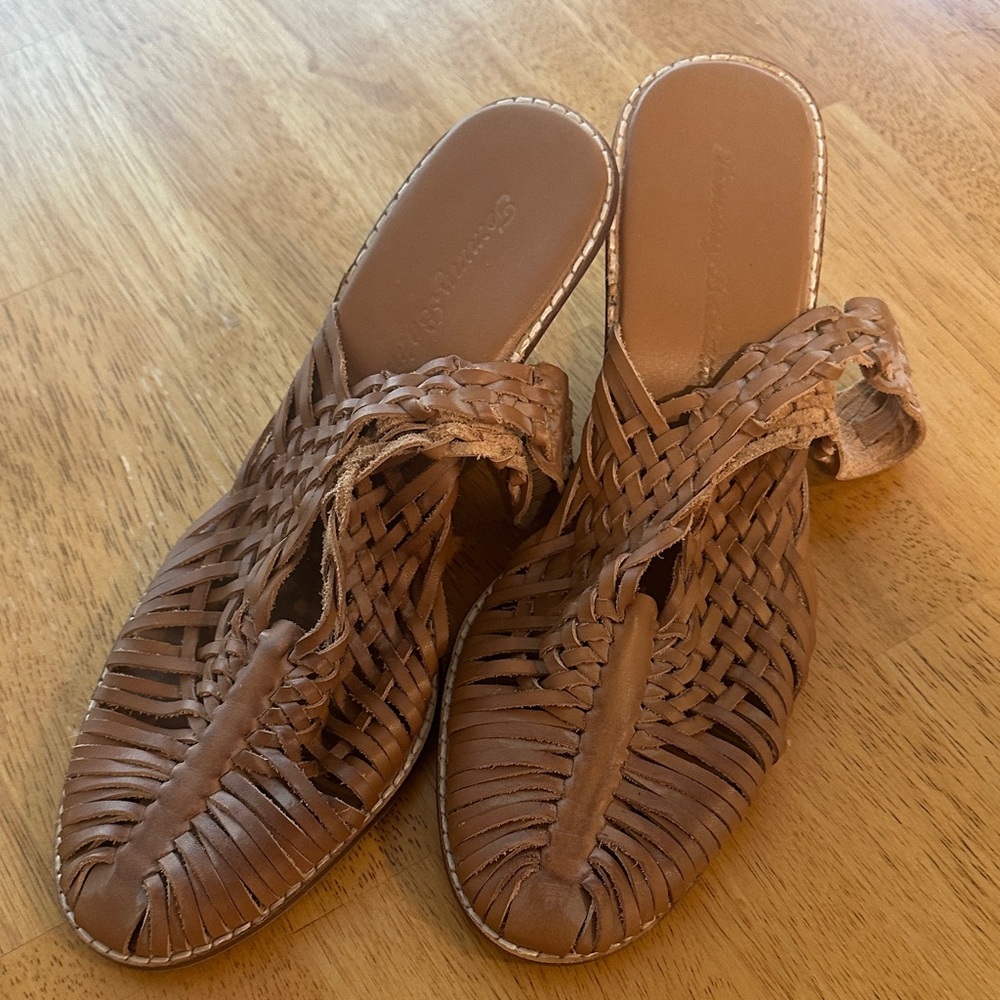 Tommy Bahama Brown Woven Leather Mules